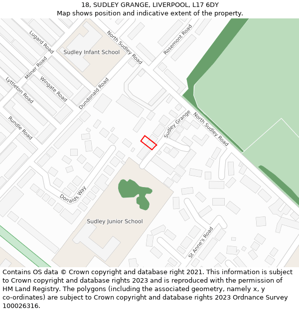 18, SUDLEY GRANGE, LIVERPOOL, L17 6DY: Location map and indicative extent of plot