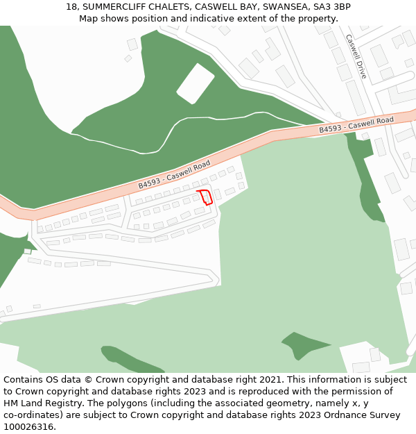 18, SUMMERCLIFF CHALETS, CASWELL BAY, SWANSEA, SA3 3BP: Location map and indicative extent of plot