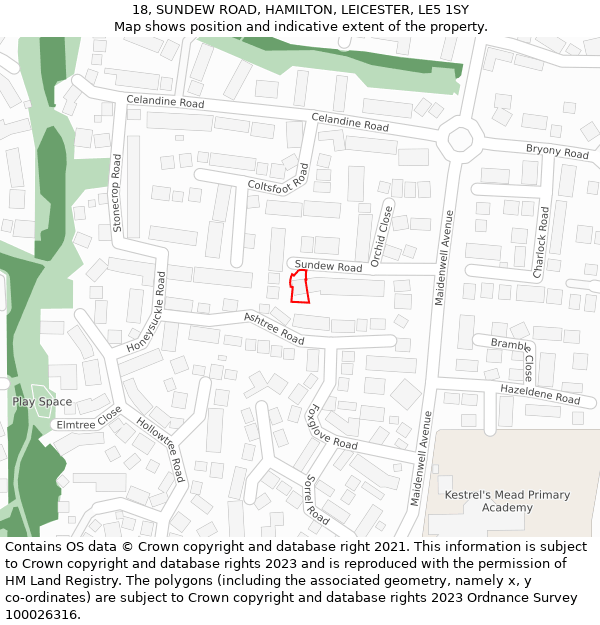 18, SUNDEW ROAD, HAMILTON, LEICESTER, LE5 1SY: Location map and indicative extent of plot