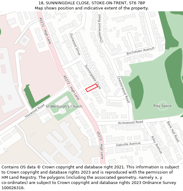 18, SUNNINGDALE CLOSE, STOKE-ON-TRENT, ST6 7BP: Location map and indicative extent of plot