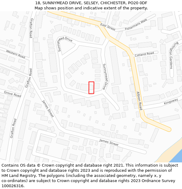 18, SUNNYMEAD DRIVE, SELSEY, CHICHESTER, PO20 0DF: Location map and indicative extent of plot