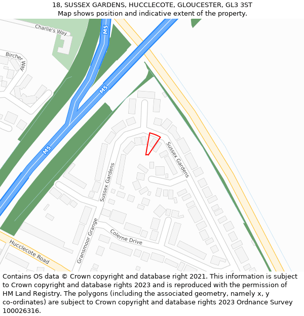 18, SUSSEX GARDENS, HUCCLECOTE, GLOUCESTER, GL3 3ST: Location map and indicative extent of plot