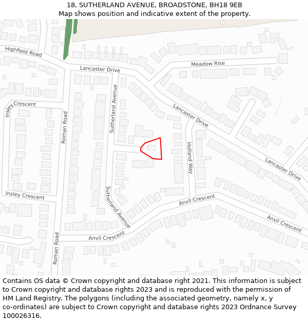 18, SUTHERLAND AVENUE, BROADSTONE, BH18 9EB: Location map and indicative extent of plot