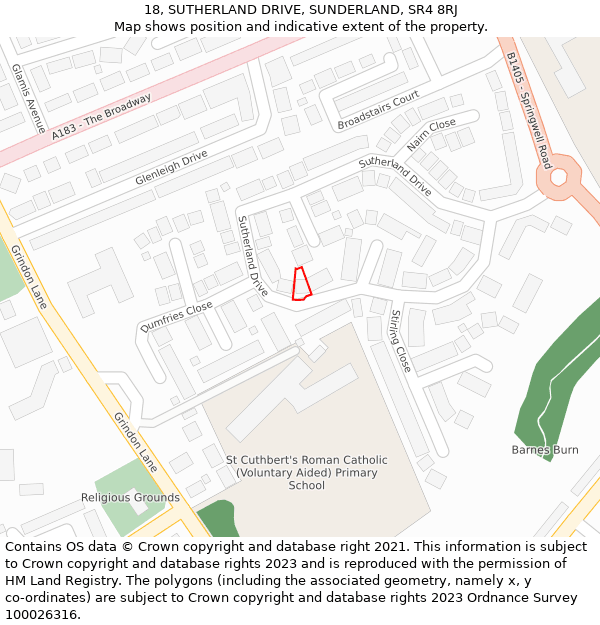 18, SUTHERLAND DRIVE, SUNDERLAND, SR4 8RJ: Location map and indicative extent of plot