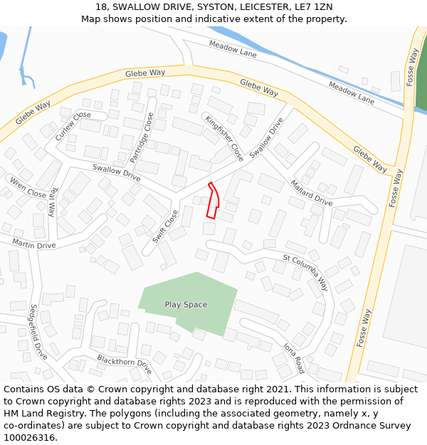 18, SWALLOW DRIVE, SYSTON, LEICESTER, LE7 1ZN: Location map and indicative extent of plot