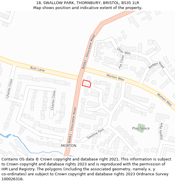 18, SWALLOW PARK, THORNBURY, BRISTOL, BS35 1LR: Location map and indicative extent of plot