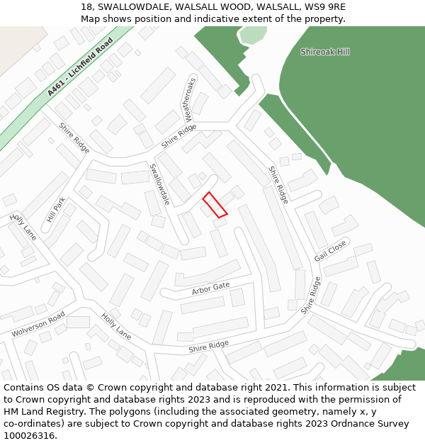 18, SWALLOWDALE, WALSALL WOOD, WALSALL, WS9 9RE: Location map and indicative extent of plot