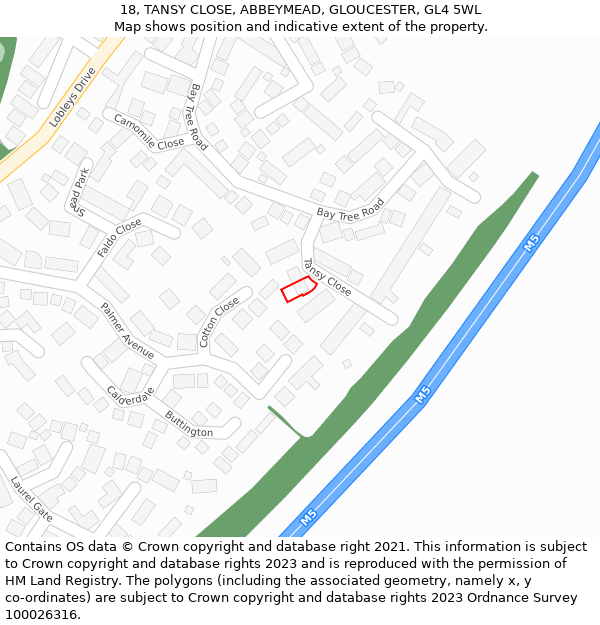 18, TANSY CLOSE, ABBEYMEAD, GLOUCESTER, GL4 5WL: Location map and indicative extent of plot