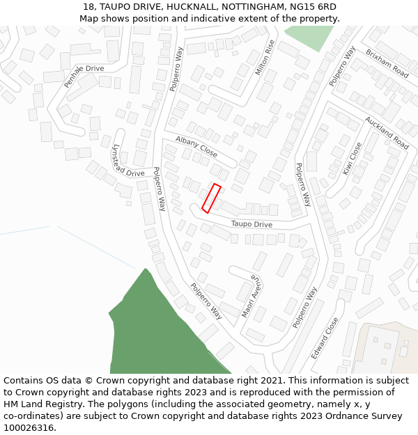 18, TAUPO DRIVE, HUCKNALL, NOTTINGHAM, NG15 6RD: Location map and indicative extent of plot