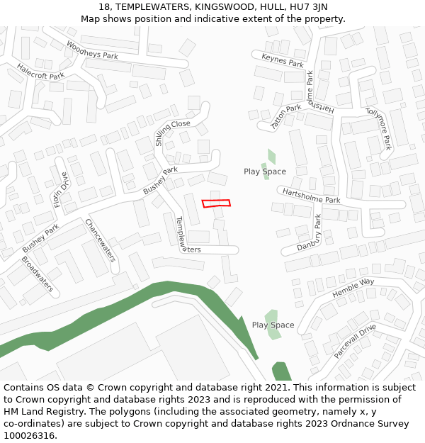 18, TEMPLEWATERS, KINGSWOOD, HULL, HU7 3JN: Location map and indicative extent of plot