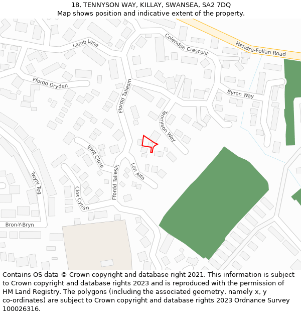 18, TENNYSON WAY, KILLAY, SWANSEA, SA2 7DQ: Location map and indicative extent of plot