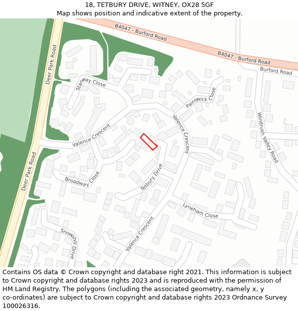 18, TETBURY DRIVE, WITNEY, OX28 5GF: Location map and indicative extent of plot