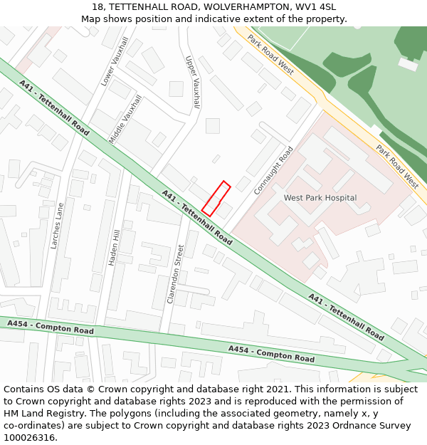 18, TETTENHALL ROAD, WOLVERHAMPTON, WV1 4SL: Location map and indicative extent of plot