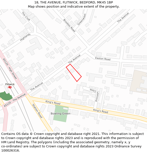 18, THE AVENUE, FLITWICK, BEDFORD, MK45 1BP: Location map and indicative extent of plot