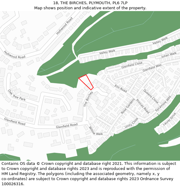18, THE BIRCHES, PLYMOUTH, PL6 7LP: Location map and indicative extent of plot