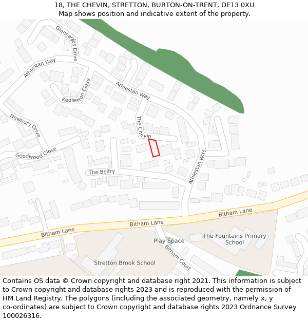 18, THE CHEVIN, STRETTON, BURTON-ON-TRENT, DE13 0XU: Location map and indicative extent of plot