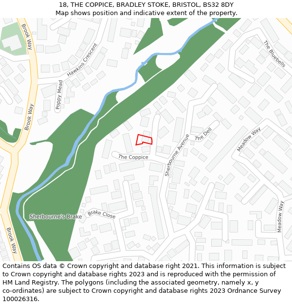 18, THE COPPICE, BRADLEY STOKE, BRISTOL, BS32 8DY: Location map and indicative extent of plot