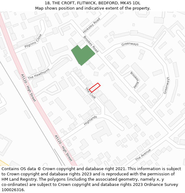 18, THE CROFT, FLITWICK, BEDFORD, MK45 1DL: Location map and indicative extent of plot