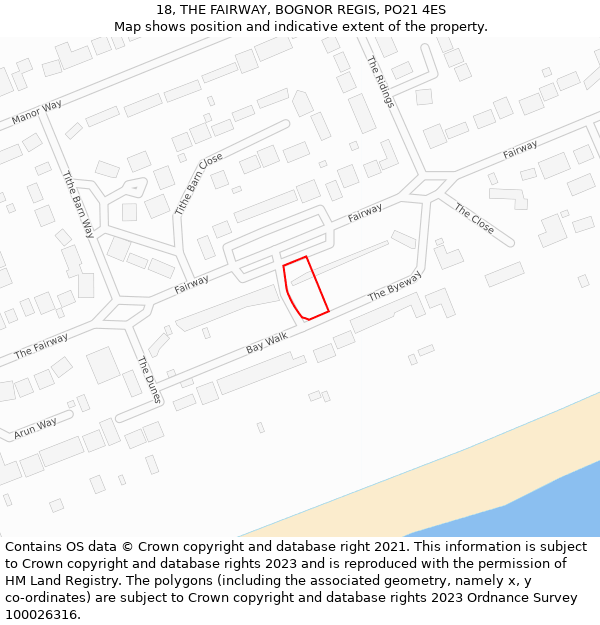 18, THE FAIRWAY, BOGNOR REGIS, PO21 4ES: Location map and indicative extent of plot
