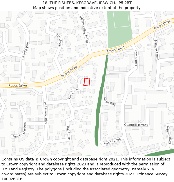 18, THE FISHERS, KESGRAVE, IPSWICH, IP5 2BT: Location map and indicative extent of plot