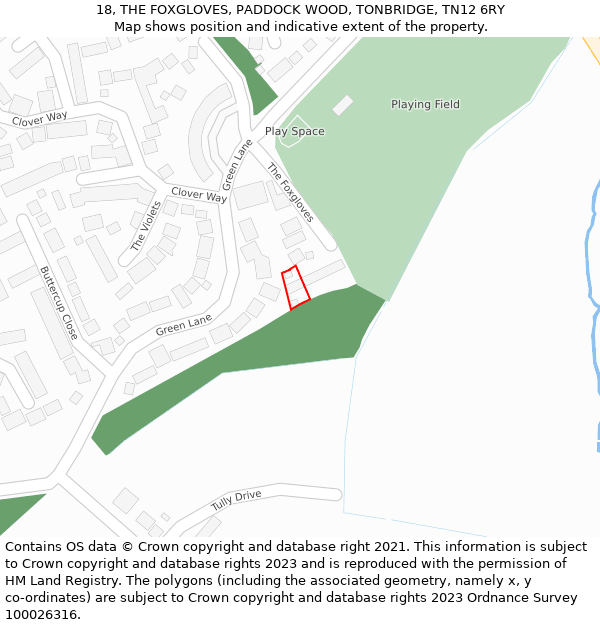 18, THE FOXGLOVES, PADDOCK WOOD, TONBRIDGE, TN12 6RY: Location map and indicative extent of plot