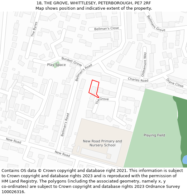 18, THE GROVE, WHITTLESEY, PETERBOROUGH, PE7 2RF: Location map and indicative extent of plot