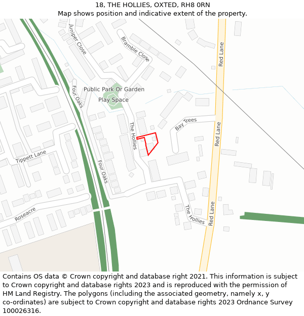 18, THE HOLLIES, OXTED, RH8 0RN: Location map and indicative extent of plot