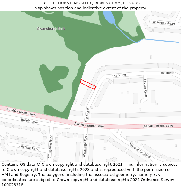 18, THE HURST, MOSELEY, BIRMINGHAM, B13 0DG: Location map and indicative extent of plot