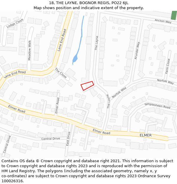 18, THE LAYNE, BOGNOR REGIS, PO22 6JL: Location map and indicative extent of plot