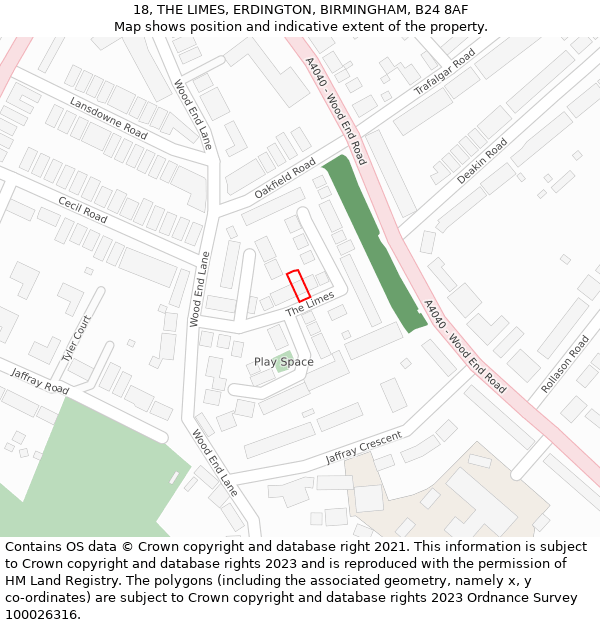 18, THE LIMES, ERDINGTON, BIRMINGHAM, B24 8AF: Location map and indicative extent of plot