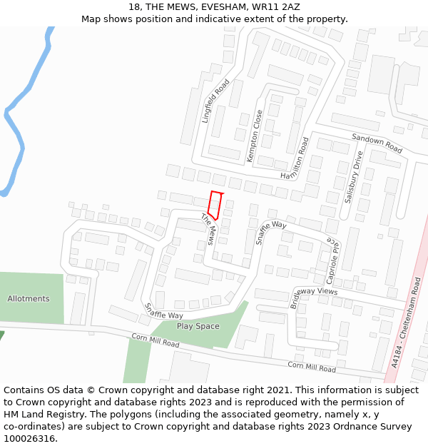18, THE MEWS, EVESHAM, WR11 2AZ: Location map and indicative extent of plot