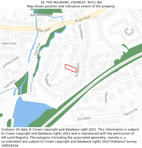 18, THE MILLBANK, CRAWLEY, RH11 0JH: Location map and indicative extent of plot