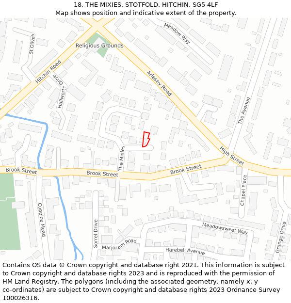 18, THE MIXIES, STOTFOLD, HITCHIN, SG5 4LF: Location map and indicative extent of plot