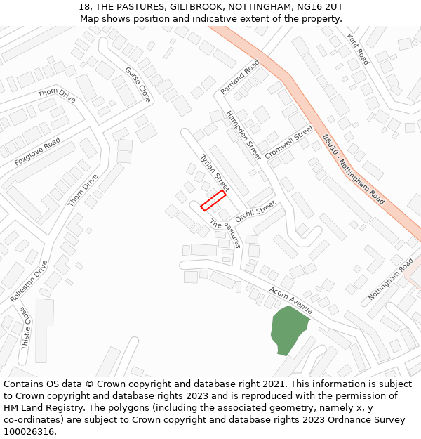 18, THE PASTURES, GILTBROOK, NOTTINGHAM, NG16 2UT: Location map and indicative extent of plot