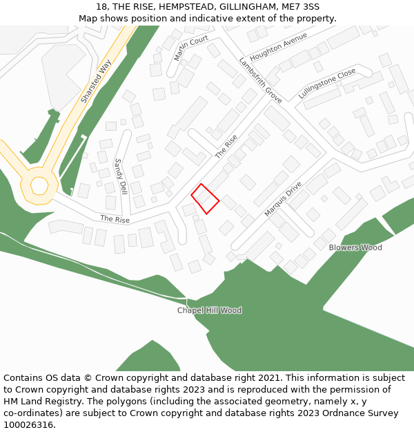 18, THE RISE, HEMPSTEAD, GILLINGHAM, ME7 3SS: Location map and indicative extent of plot