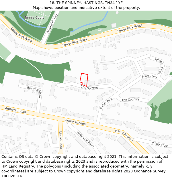 18, THE SPINNEY, HASTINGS, TN34 1YE: Location map and indicative extent of plot