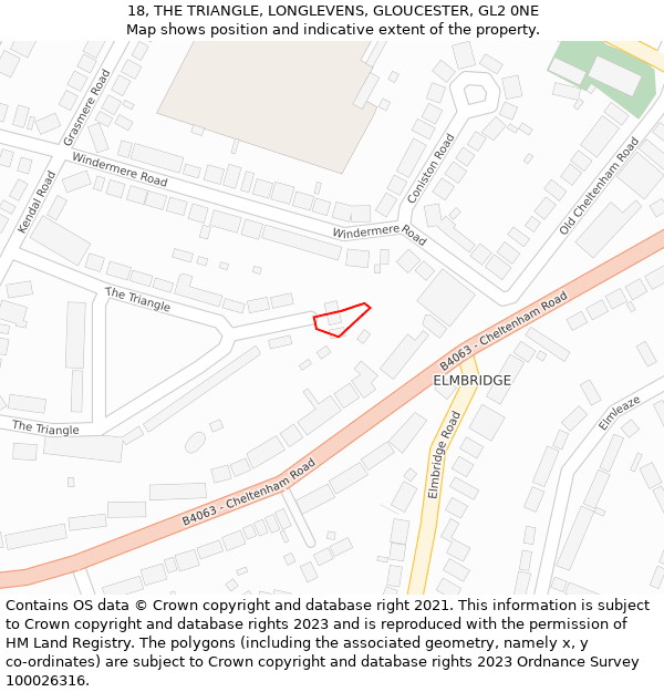 18, THE TRIANGLE, LONGLEVENS, GLOUCESTER, GL2 0NE: Location map and indicative extent of plot