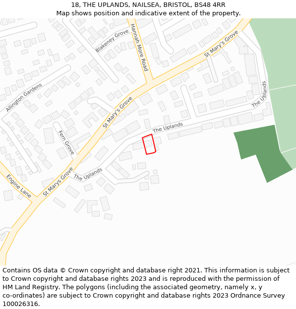 18, THE UPLANDS, NAILSEA, BRISTOL, BS48 4RR: Location map and indicative extent of plot