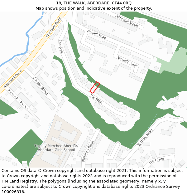 18, THE WALK, ABERDARE, CF44 0RQ: Location map and indicative extent of plot