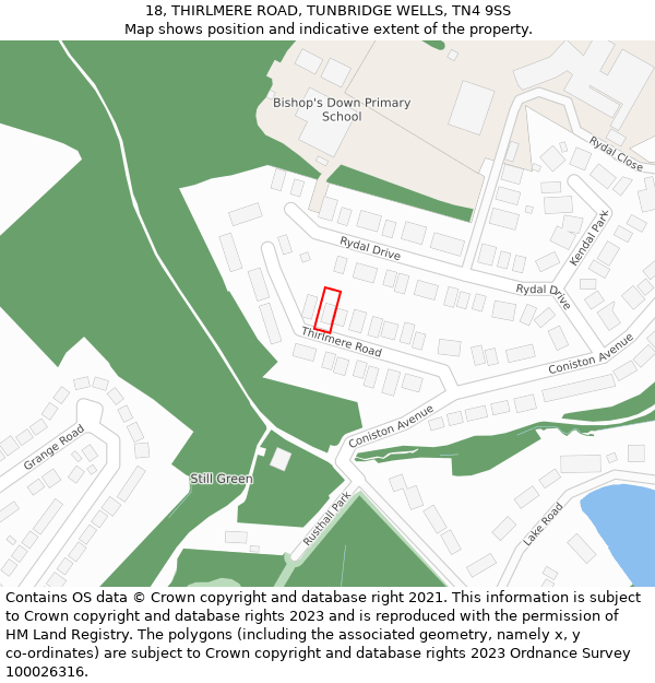 18, THIRLMERE ROAD, TUNBRIDGE WELLS, TN4 9SS: Location map and indicative extent of plot