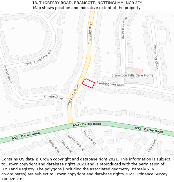 18, THORESBY ROAD, BRAMCOTE, NOTTINGHAM, NG9 3EY: Location map and indicative extent of plot