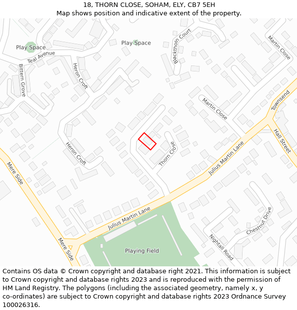 18, THORN CLOSE, SOHAM, ELY, CB7 5EH: Location map and indicative extent of plot