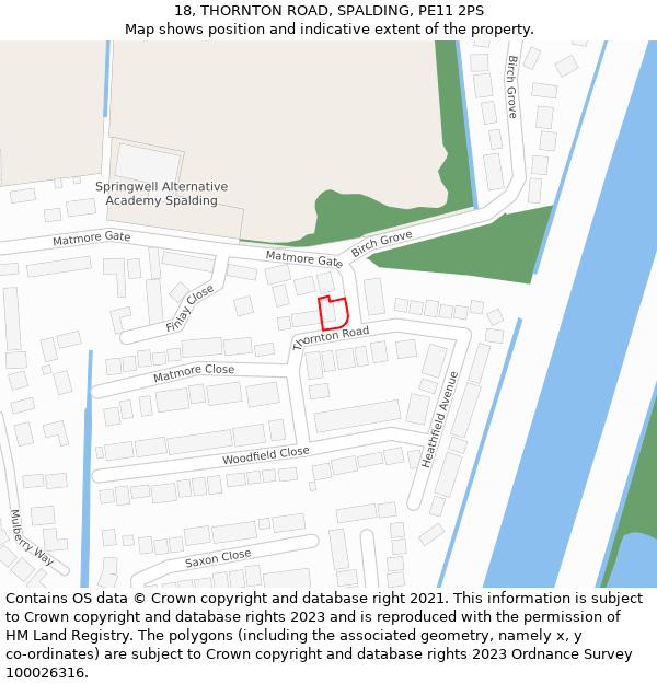 18, THORNTON ROAD, SPALDING, PE11 2PS: Location map and indicative extent of plot