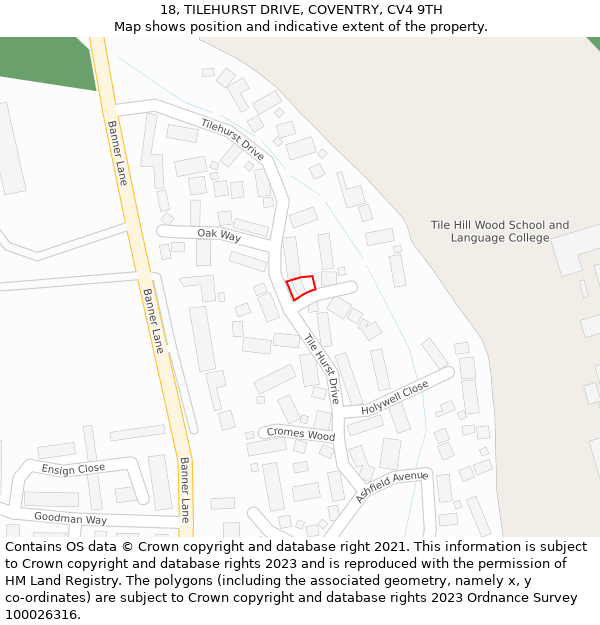 18, TILEHURST DRIVE, COVENTRY, CV4 9TH: Location map and indicative extent of plot
