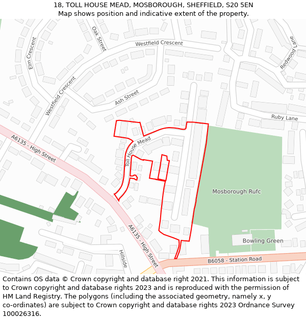 18, TOLL HOUSE MEAD, MOSBOROUGH, SHEFFIELD, S20 5EN: Location map and indicative extent of plot
