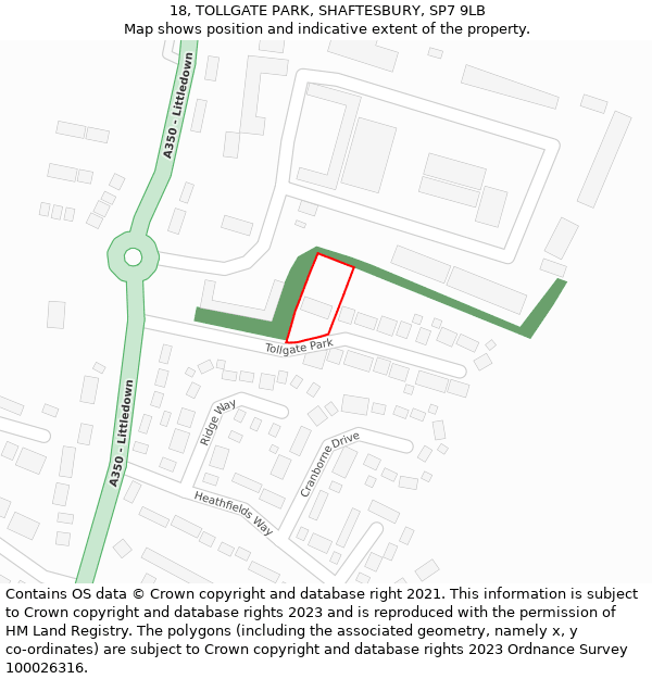 18, TOLLGATE PARK, SHAFTESBURY, SP7 9LB: Location map and indicative extent of plot