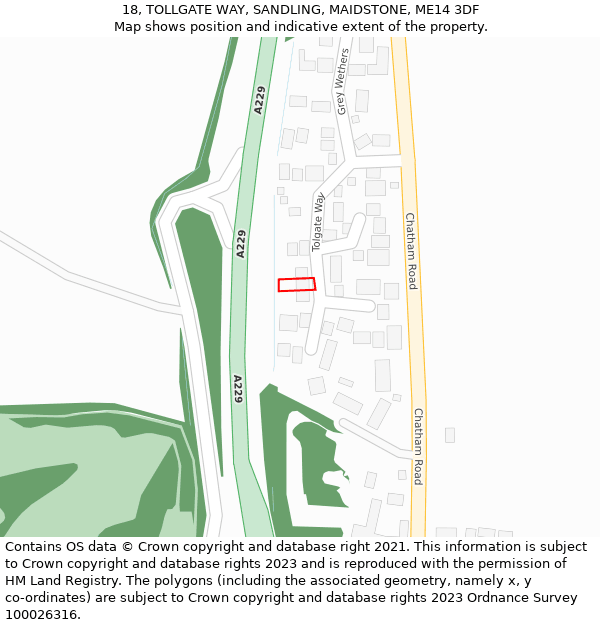 18, TOLLGATE WAY, SANDLING, MAIDSTONE, ME14 3DF: Location map and indicative extent of plot