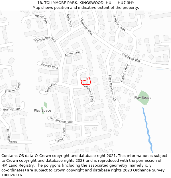 18, TOLLYMORE PARK, KINGSWOOD, HULL, HU7 3HY: Location map and indicative extent of plot