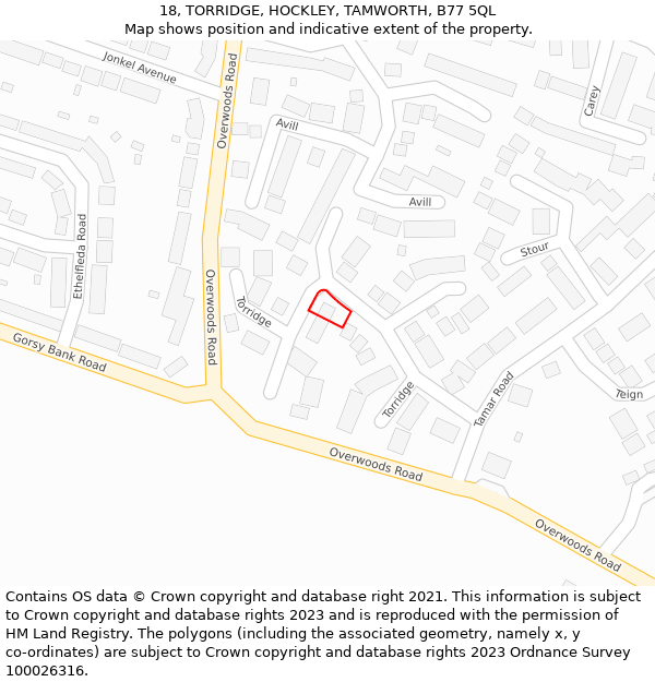 18, TORRIDGE, HOCKLEY, TAMWORTH, B77 5QL: Location map and indicative extent of plot