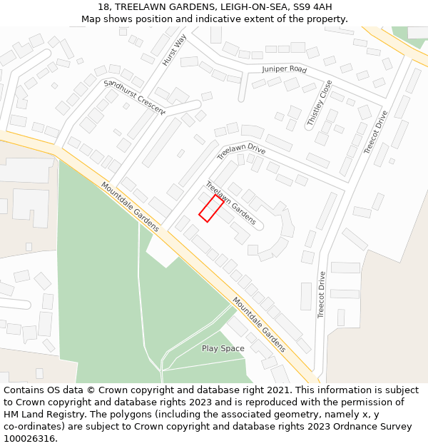 18, TREELAWN GARDENS, LEIGH-ON-SEA, SS9 4AH: Location map and indicative extent of plot